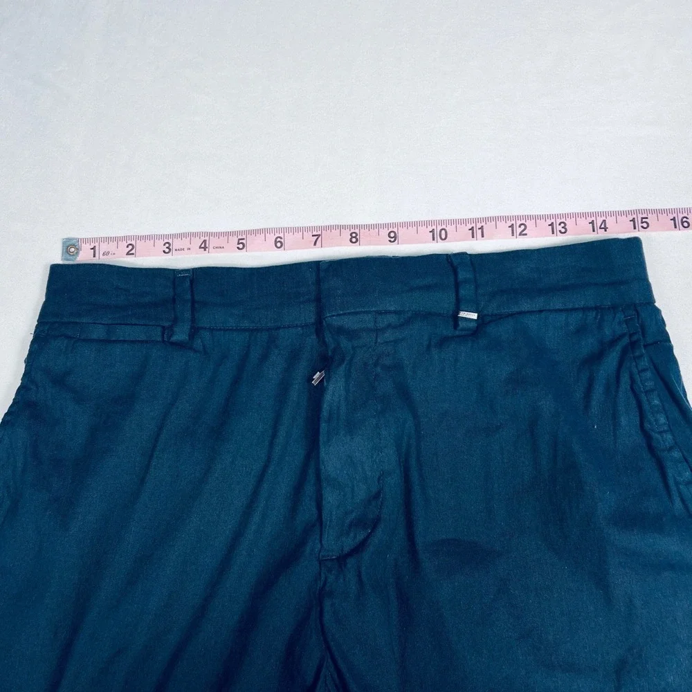 Ted Baker London Mens Slim Fit Linen Blend Trousers Dark‎ Teal Blue 32R 270145